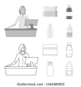 Vector illustration of retail and healthcare icon. Collection of retail and wellness vector icon for stock.