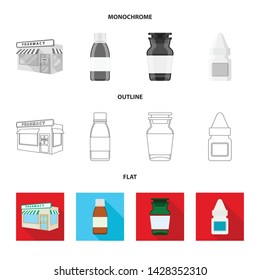 Vector illustration of retail and healthcare icon. Set of retail and wellness vector icon for stock.