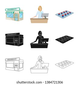 Vector illustration of retail and healthcare logo. Set of retail and wellness vector icon for stock.