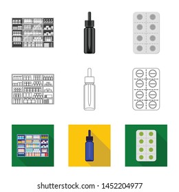 Vector illustration of retail and healthcare sign. Set of retail and wellness vector icon for stock.