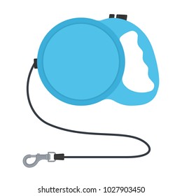 Vector illustration of retractable cord leash with carabiner isolated on white background. Pet supplies. Dog equipment in flat style.