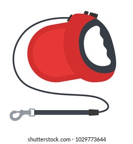 Vector illustration of retractable cord leash with carabiner isolated on white background. Pet supplies. Dog equipment in flat style.