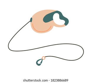 Ilustración del vector correa de perro retráctil. Objeto aislado en fondo blanco, estilo de caricatura