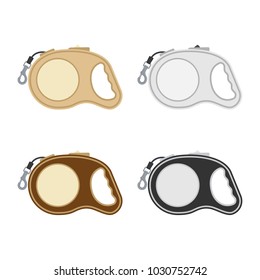 Vector illustration of retractable dog leashes isolated on white background. Pet supplies. Dog walking equipment in flat style.