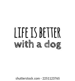 Vector illustration with retriever silhouette and lettering words - Dog Lover. Trendy black and white print design. Vector quote isolated on white background 