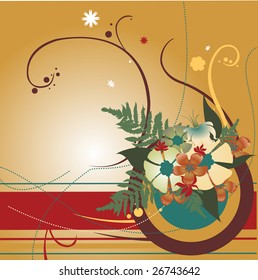 Vector illustration of retro abstract floral swirl elements
