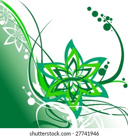 Vector illustration of retro abstract floral swirl elements on the green background