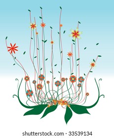 Vector illustration of retro abstract floral swirl background