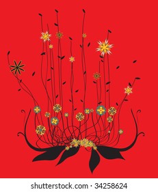 Vector illustration of retro abstract floral swirl background