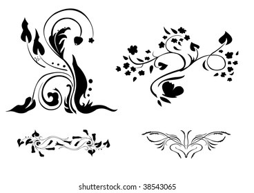 Vector illustration of retro abstract floral swirl elements