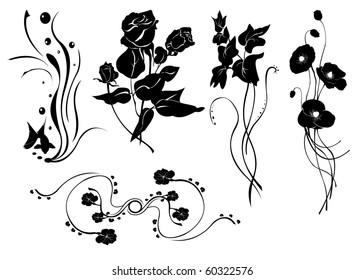 Vector illustration of retro abstract floral swirl elements