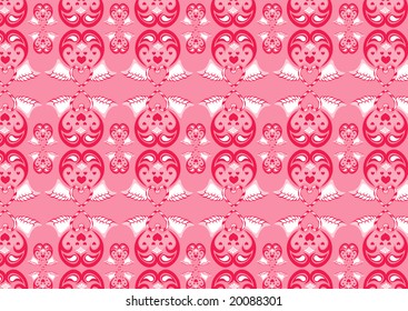 Vector illustration of retro abstract heart pattern on the pink background.