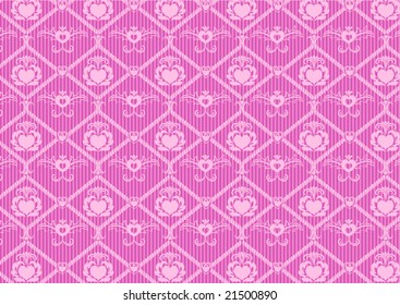 Vector illustration of retro abstract heart pattern on the pink background.