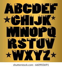 Vector Illustration of the retro alphabet styled with stars and gold background
