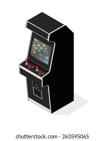 A vector illustration of a retro arcade machine.
Retro Arcade Machine.
Old fashioned retro game.