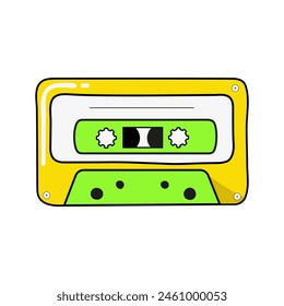 Vector illustration of retro audio cassette, bright y2k style sticker isolated on white background for sticker, patch, background, invitation, banner, for t-shirt in hand drawn style, 80s 90s doodle