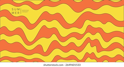 Vector illustration. Retro background, lines, waves, yellow and red. Curved lines, soft and smooth lines. Background, banner, cover.