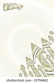 Vector illustration of a retro background with swirls and spirals and arrows in the corner. Poetry theme with text background.