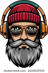 vector illustration of Retro Bearded Headphone Man Polo