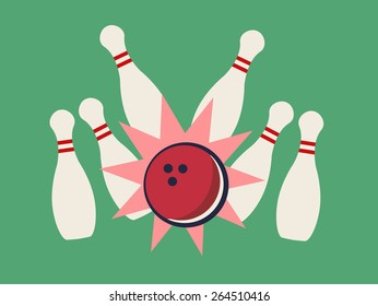 Vector Illustration Of Retro Bowling Strike.