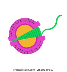 Vector illustration of a retro bubble gum roll in a plastic case with a spiral strip pulled out