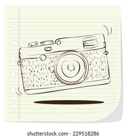 Vector illustration of retro camera in doodle style