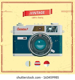 Vector illustration, retro camera on a background of texture