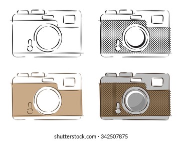 Ilustración vectorial de las cámaras retro en estilo lineal 