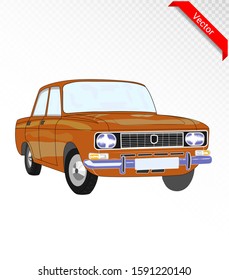 Vector illustration of a retro car Cuba and the USSR. Passenger sedan Muscovite orange. For posters, stickers and logos on a transparent background.