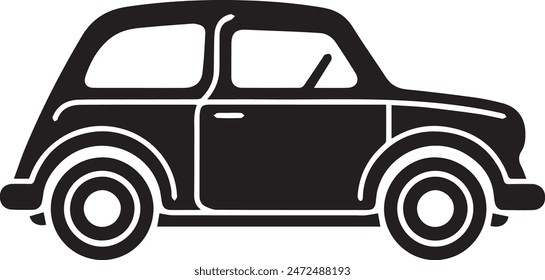 Ilustración vectorial de coche retro aislado sobre fondo blanco. Estilo monocromo.