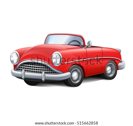 Vector illustration retro car red convertible vintage cartoon realistic style icon.