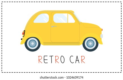 Vector illustration of Retro car. Yellow car.