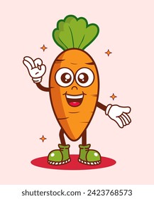 Vector illustration of retro cartoon carrot character with funny face, perfect for, t-shirts, stickers, posters, logos, business products, etc