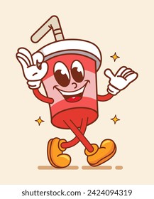 Vector illustration of retro cartoon drink cup character with funny face, perfect for, t-shirts, stickers, posters, logos, business products, etc
