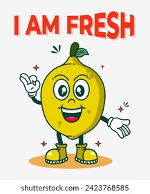 Vector illustration of retro cartoon lime character with funny face, perfect for, t-shirts, stickers, posters, logos, business products, etc