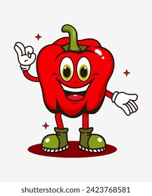 Vector illustration of retro cartoon paprika character with funny face, perfect for, t-shirts, stickers, posters, logos, business products, etc