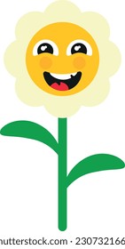 Vector illustration of a retro cartoon of a smiling flower. happy daisy. Joy and happiness. Personal growth.