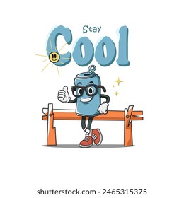 Vector illustration of retro cartoon soda bottle mascot character with funny face, suitable for t-shirts, stickers, posters, etc
