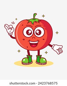 Vector illustration of retro cartoon tomato character with funny face, perfect for, t-shirts, stickers, posters, logos, business products, etc