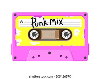 A Vector Illustration Of A Retro Cassette Tape.
Punk Rock Mix Tape Icon Illustration.
Vintage Music Tape From The 1980s.