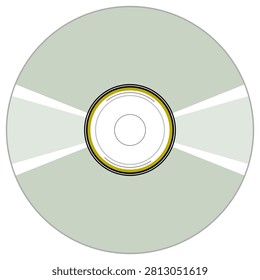 Vector illustration of a retro CD-ROM disc, data storage and media icon symbol, 90s technology graphic, isolated cutout on transparent background design element for computer, PC, and digital media.