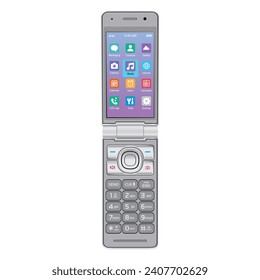 Vector illustration of retro cell flip mobile phone. Communication device icon graphic isolated on white background. EPS 10