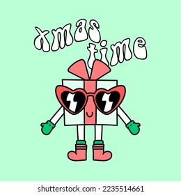 ILUSTRACIÓN DE VECTORES DE UN REGALO DE NAVIDAD RETRO CON CRISTALLAS, IMPRESIÓN DE LEMA