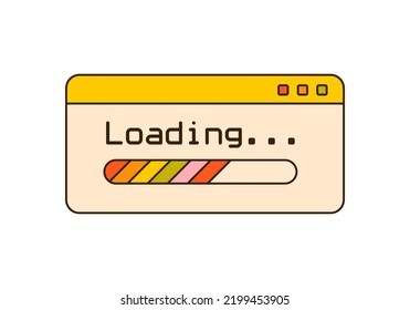 Vector illustration of retro computer loading screen. Cute old desktop interface window. 90s and y2k digital aesthetic. Vintage frame, box, panel for design