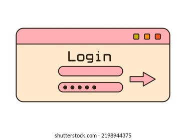 Vector illustration of retro computer login and password window. Cute old desktop interface. 90s and y2k digital aesthetic. Vintage frame, box, panel for design