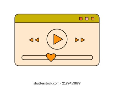 Vector illustration of retro computer video player window. Cute old desktop interface play button. 90s and y2k digital aesthetic. Vintage frame, box, panel for design