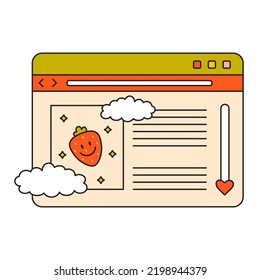 Vector illustration of retro computer window. Cute old desktop browser interface with various icons. 90s and y2k digital aesthetic. Vintage frame, box, panel for design