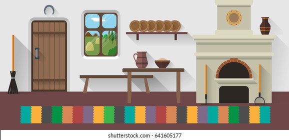 Vector illustration of retro country house interior in flat style