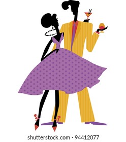 vector illustration of retro dance couple. man and woman retro style party poster