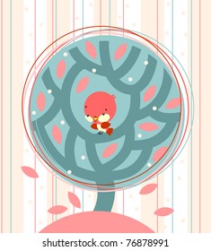 Vector illustration of retro design - Bird and tree with background